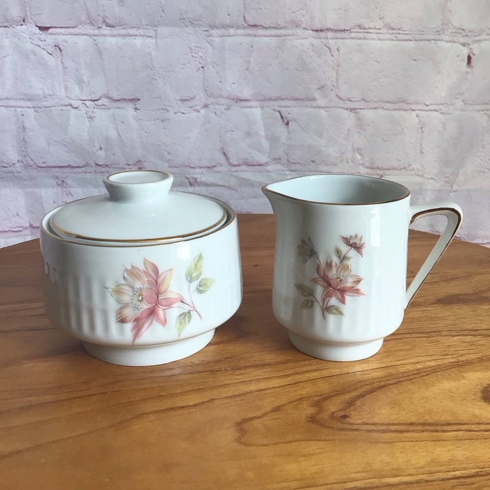 Vintage Scherzer Bavaria Floral Porcelain Covered Sugar Bowl and Creamer Set